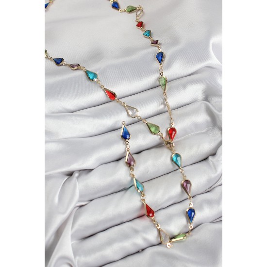 Pirinç Renkli Zirkon Taşlı Damla Model Gold Renk Kadın Y Kolye - TJ-BKO10437