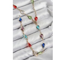 Pirinç Renkli Zirkon Taşlı Damla Model Gold Renk Kadın Y Kolye - TJ-BKO10437