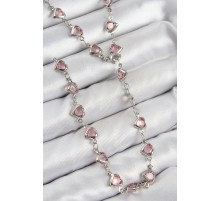 Pirinç Pembe Zirkon Taşlı Kalp Model Gümüş Renk Kadın Y Kolye - TJ-BKO10438