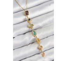 Pirinç Renkli Zirkon Taşlı Model Gold Renk Kadın Y Kolye - TJ-BKO10439