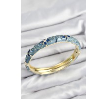 Mineli Pirinç Mavi Çiçek Motifli Gold Kadın Kelepçe - TJ-BB7631