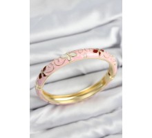 Mineli Pirinç Pembe Çiçek Motifli Gold Kadın Kelepçe - TJ-BB7632