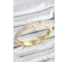 Mineli Pirinç Krem Çiçek Motifli Gold Kadın Kelepçe - TJ-BB7633
