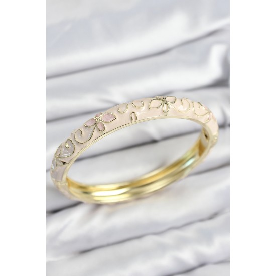 Mineli Pirinç Krem Çiçek Motifli Gold Kadın Kelepçe - TJ-BB7633