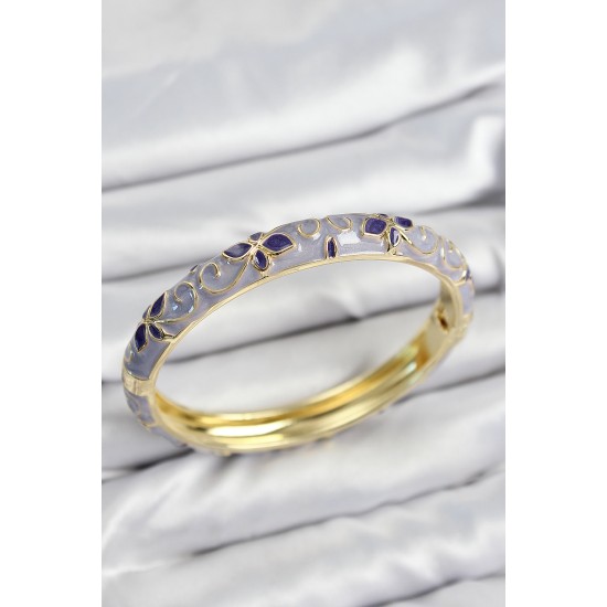 Mineli Pirinç Mor Çiçek Motifli Gold Kadın Kelepçe - TJ-BB7635