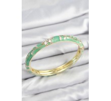 Mineli Pirinç Zirkon Taşlı Yeşil Çiçek Motifli Gold Kadın Kelepçe - TJ-BB7637