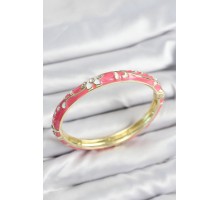 Mineli Pirinç Zirkon Taşlı Pembe Çiçek Motifli Gold Kadın Kelepçe - TJ-BB7638