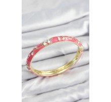 Mineli Pirinç Zirkon Taşlı Pembe Çiçek Motifli Gold Kadın Kelepçe - TJ-BB7638