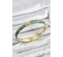 Mineli Pirinç Zirkon Taşlı Yeşil Çiçek Motifli Gold Kadın Kelepçe - TJ-BB7639