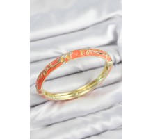 Mineli Pirinç Zirkon Taşlı Turuncu Çiçek Motifli Gold Kadın Kelepçe - TJ-BB7642