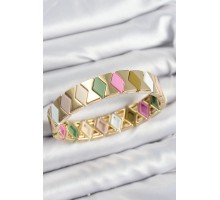 Pirinç Baklava Desenli Asorti Gold Renk Lastikli Kadın Bileklik - TJ-BB7644