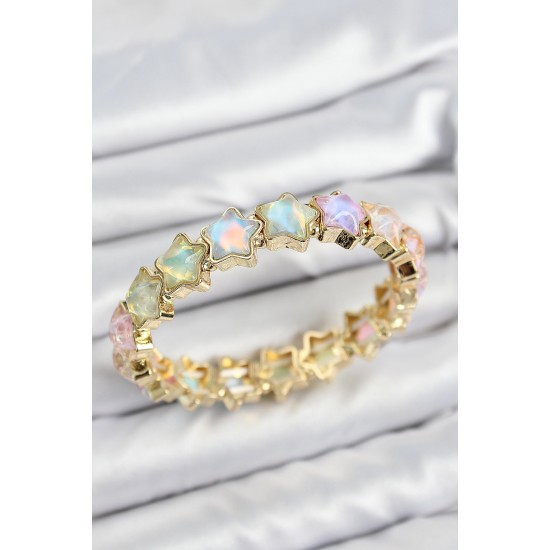 Pirinç Hologram Yıldız Model Gold Renk Lastikli Kadın Bileklik - TJ-BB7649