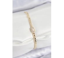 Pirinç Zirkon Taşlı Ezme Zincirli Baget Model Gold Renk Kadın Bilekilk - TJ-BB7653