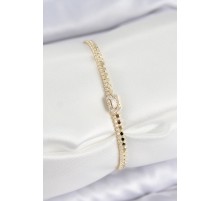 Pirinç Zirkon Taşlı Ezme Zincirli Baget Model Gold Renk Kadın Bilekilk - TJ-BB7653