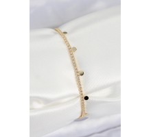 Pirinç Zirkon Taşlı Ezme Zincirli Sıralı Model Gold Renk Kadın Bilekilk - TJ-BB7655