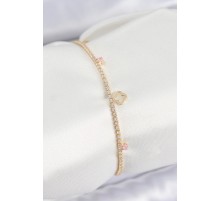 Pirinç Zirkon Taşlı Yonca Model Gold Renk Kadın Bilekilk - TJ-BB7656