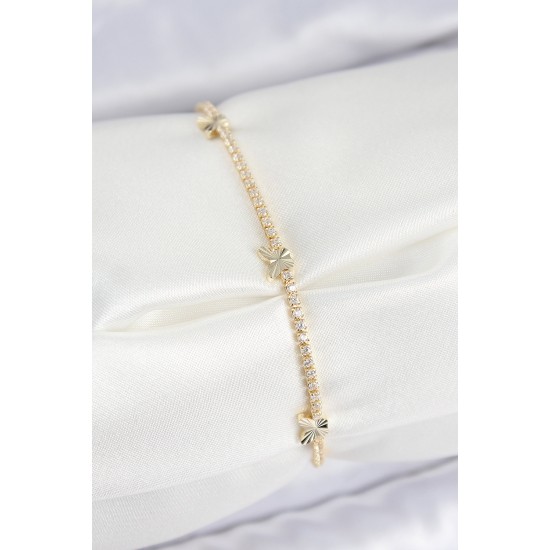 Pirinç Zirkon Taşlı Kelebek Model Gold Renk Kadın Bilekilk - TJ-BB7658