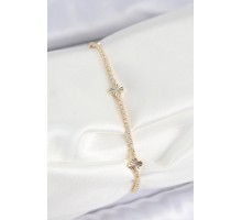 Pirinç Zirkon Taşlı Yonca Model Gold Renk Kadın Bilekilk - TJ-BB7659