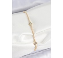 Pirinç Zirkon Taşlı Yonca Model Gold Renk Kadın Bilekilk - TJ-BB7659