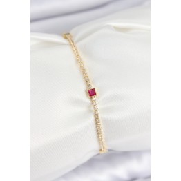 Pirinç Zirkon Taşlı Kare Model Gold Renk Kadın Bilekilk TJ-BB7660