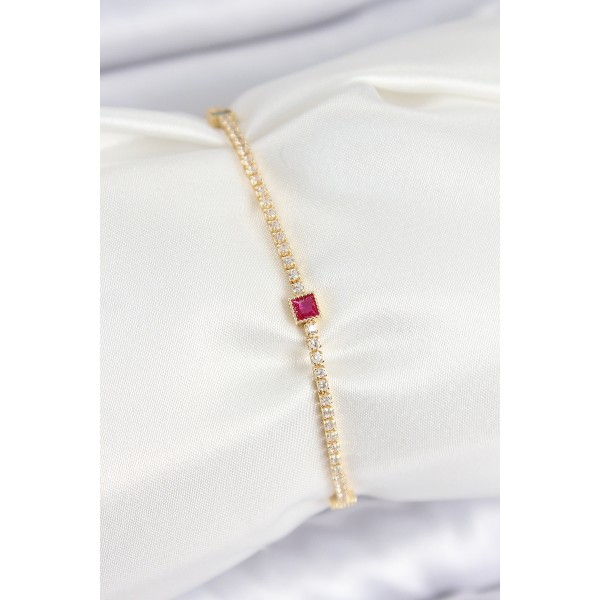 Pirinç Zirkon Taşlı Kare Model Gold Renk Kadın Bilekilk - TJ-BB7660