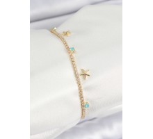 Pirinç Zirkon Taşlı Deniz Yıldızı Model Gold Renk Kadın Bilekilk - TJ-BB7662