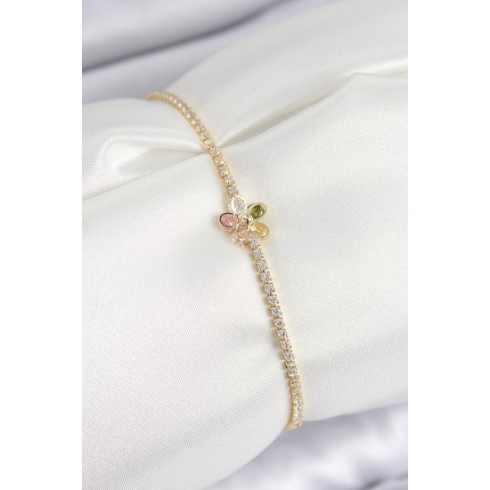 Pirinç Zirkon Taşlı Papatya Model Gold Renk Kadın Bilekilk - TJ-BB7663