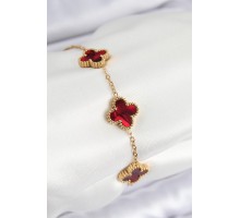 316L Çelik Sedefli Kırmızı Gold Renk Yonca Kadın Bileklik - TJ-BB7666