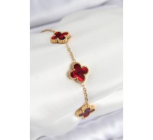 316L Çelik Sedefli Kırmızı Gold Renk Yonca Kadın Bileklik - TJ-BB7666