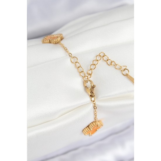 316L Çelik Sedefli Turuncu Gold Renk Yonca Kadın Bileklik - TJ-BB7668