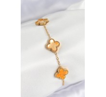 316L Çelik Sedefli Turuncu Gold Renk Yonca Kadın Bileklik - TJ-BB7668