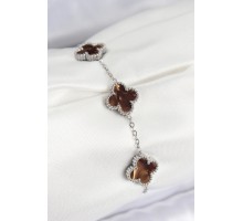 316L Çelik Sedefli Kahverengi Gümüş Renk Yonca Kadın Bileklik - TJ-BB7669