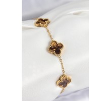 316L Çelik Sedefli Kahverengi Gold Renk Yonca Kadın Bileklik - TJ-BB7670