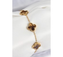 316L Çelik Sedefli Kahverengi Gold Renk Yonca Kadın Bileklik - TJ-BB7670