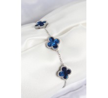 316L Çelik Sedefli Lacivert Gümüş Renk Yonca Kadın Bileklik - TJ-BB7671