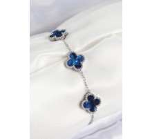 316L Çelik Sedefli Lacivert Gümüş Renk Yonca Kadın Bileklik - TJ-BB7671