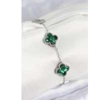 316L Çelik Sedefli Zümrüt Yeşil Gümüş Renk Yonca Kadın Bileklik - TJ-BB7672