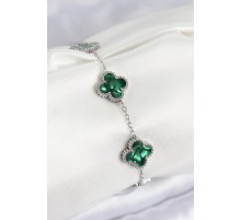 316L Çelik Sedefli Zümrüt Yeşil Gümüş Renk Yonca Kadın Bileklik - TJ-BB7672