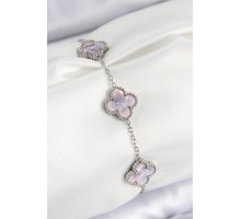 316L Çelik Sedefli Lila Gümüş Renk Yonca Kadın Bileklik - TJ-BB7673