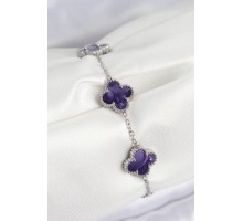 316L Çelik Sedefli Mor Gümüş Renk Yonca Kadın Bileklik - TJ-BB7674