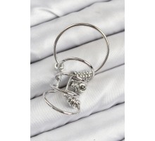 Pirinç Halkalı Model Gümüş Renk Kıkırdak Küpe - TJ-BKP11059