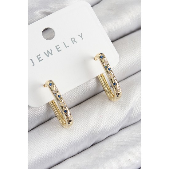 Pirinç Zirkon Taşlı Çiçek Desenli Model Gold Renk Kadın Küpe - TJ-BKP11062