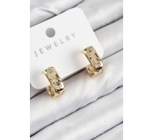 Pirinç Zirkon Taşlı Ay Desenli Model Gold Renk Kadın Küpe - TJ-BKP11064
