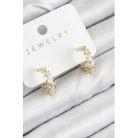 Pirinç Zirkon Taşlı Yıldız Model Gold Renk Kadın Küpe - TJ-BKP11066