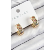 Pirinç Zirkon Taşlı Yıldız Desen Model Gold Renk Kadın Küpe - TJ-BKP11070