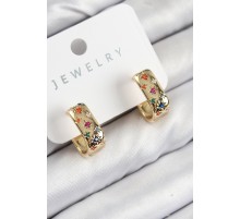 Pirinç Zirkon Taşlı Yıldız Desen Model Gold Renk Kadın Küpe - TJ-BKP11070