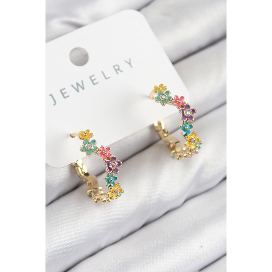 Pirinç Renkli Papatya Model Gold Renk Kadın Küpe - TJ-BKP11077