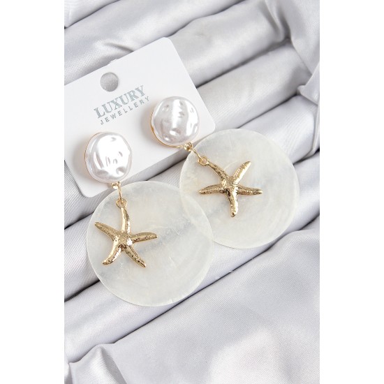 Pirinç İncili Deniz Kabuğu Figürlü Sedef Model Gold Renk Kadın Küpe - TJ-BKP11082