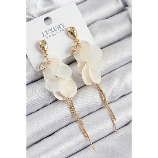 Pirinç Zirkon Taşlı Sallantılı Sedef Model Gold Renk Kadın Küpe - TJ-BKP11084