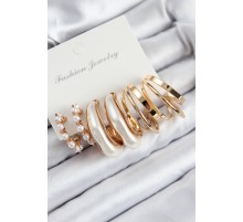 Pirinç İncili Halka Model Gold Renk Kadın Set Küpe - TJ-BKP11086